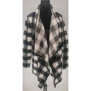 Buffalo Plaid Cardigan Sweater Jacket Bar III Size Medium Black Cream